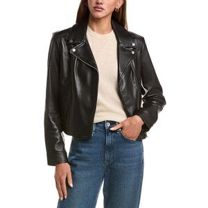 Lamarque Womens Recycled Leather-Blend Moto Jacket, Black